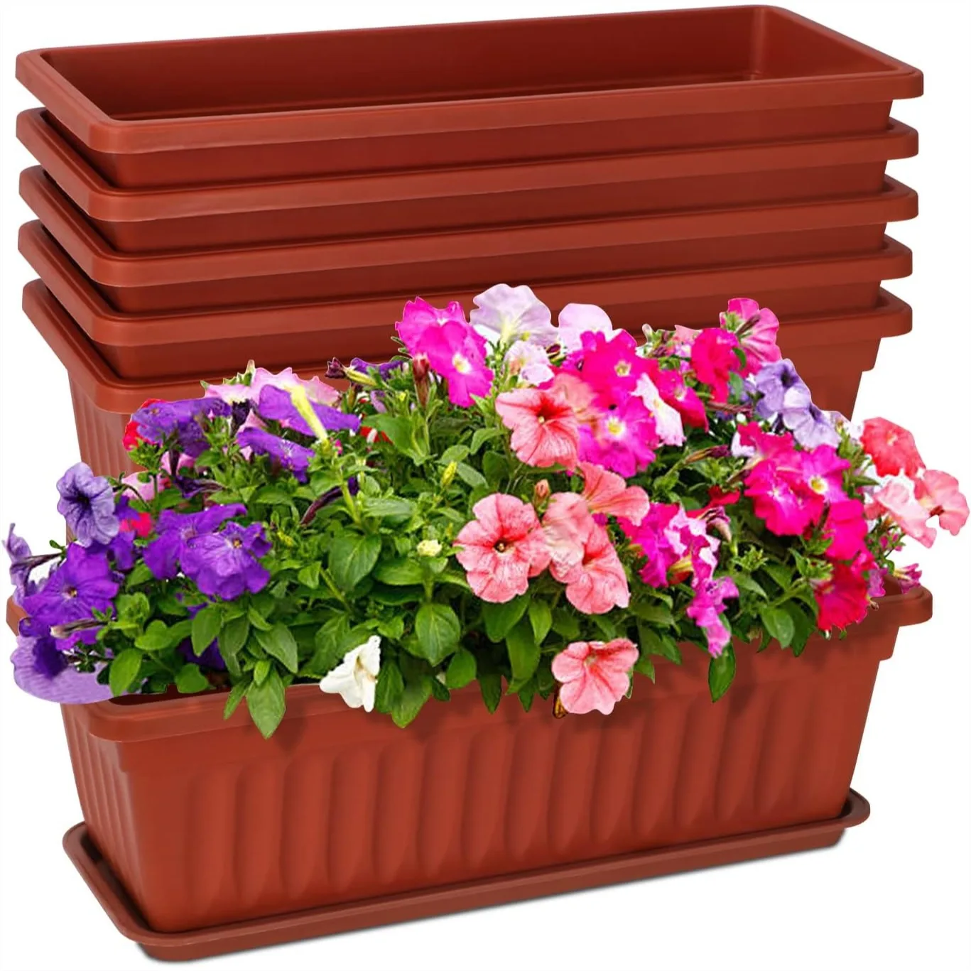 6 Packs Window Box Planter, 17 Inches Rectangular Plastic Planters with Trays for Windowsill, Patio, Garden, Balcony, Brick Red
6 Packs Window Box Planter, 17 Inches Rectangular Plastic Planters with Trays for Windowsill, Patio, Garden, Balcony, Brick Red