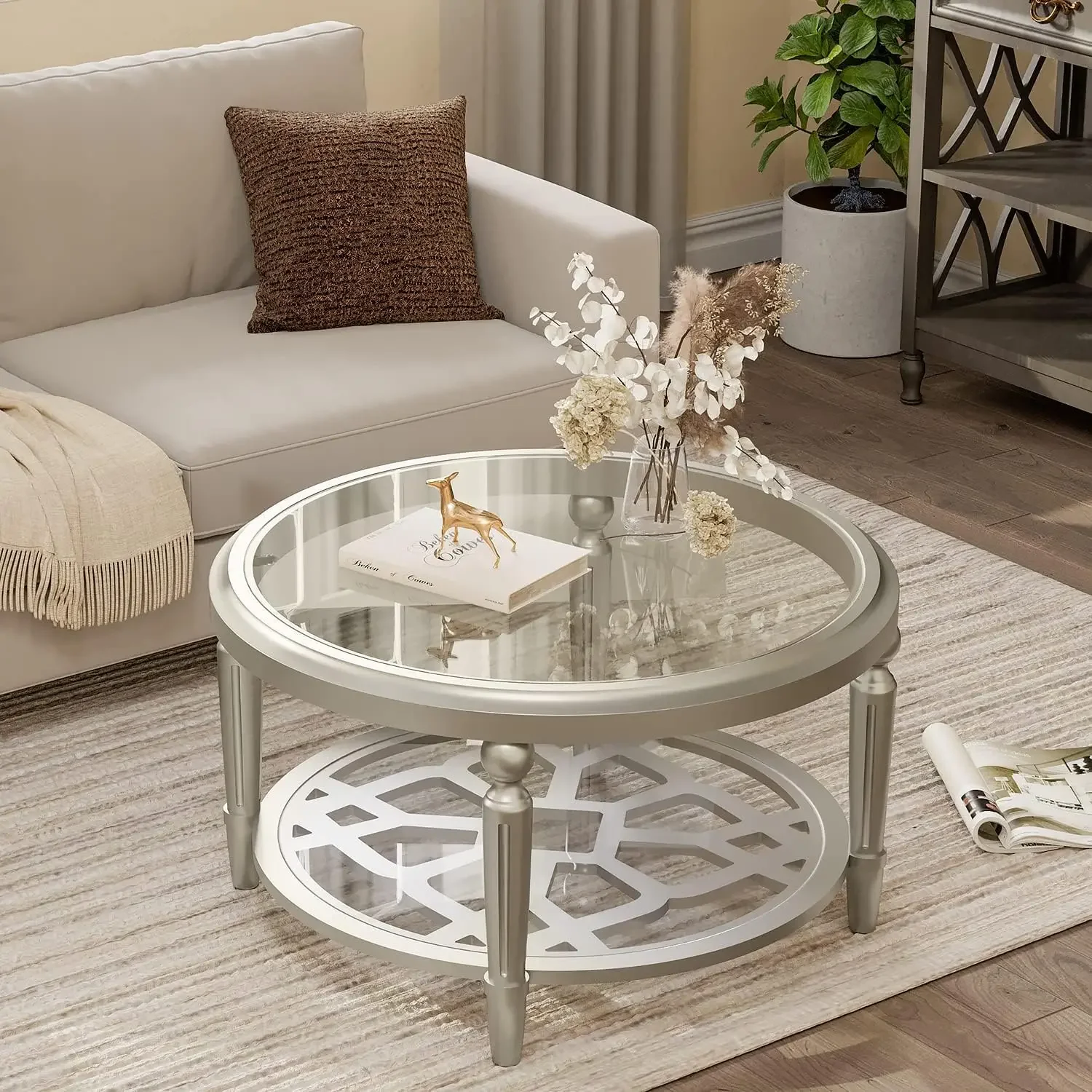 Glass Coffee Table, 32" Round Coffee Tables with Storage, 2-Tier Glass Top, Clear Coffee Table, Simple (Champagne)
Glass Coffee Table, 32" Round Coffee Tables with Storage, 2-Tier Glass Top, Clear Coffee Table, Simple (Champagne)