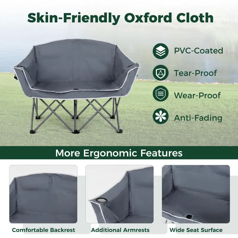 Duo Camping Chair Portable Oversized Loveseat with Armrests and Cup Holders-Gray
Duo Camping Chair Portable Oversized Loveseat with Armrests and Cup Holders-Gray