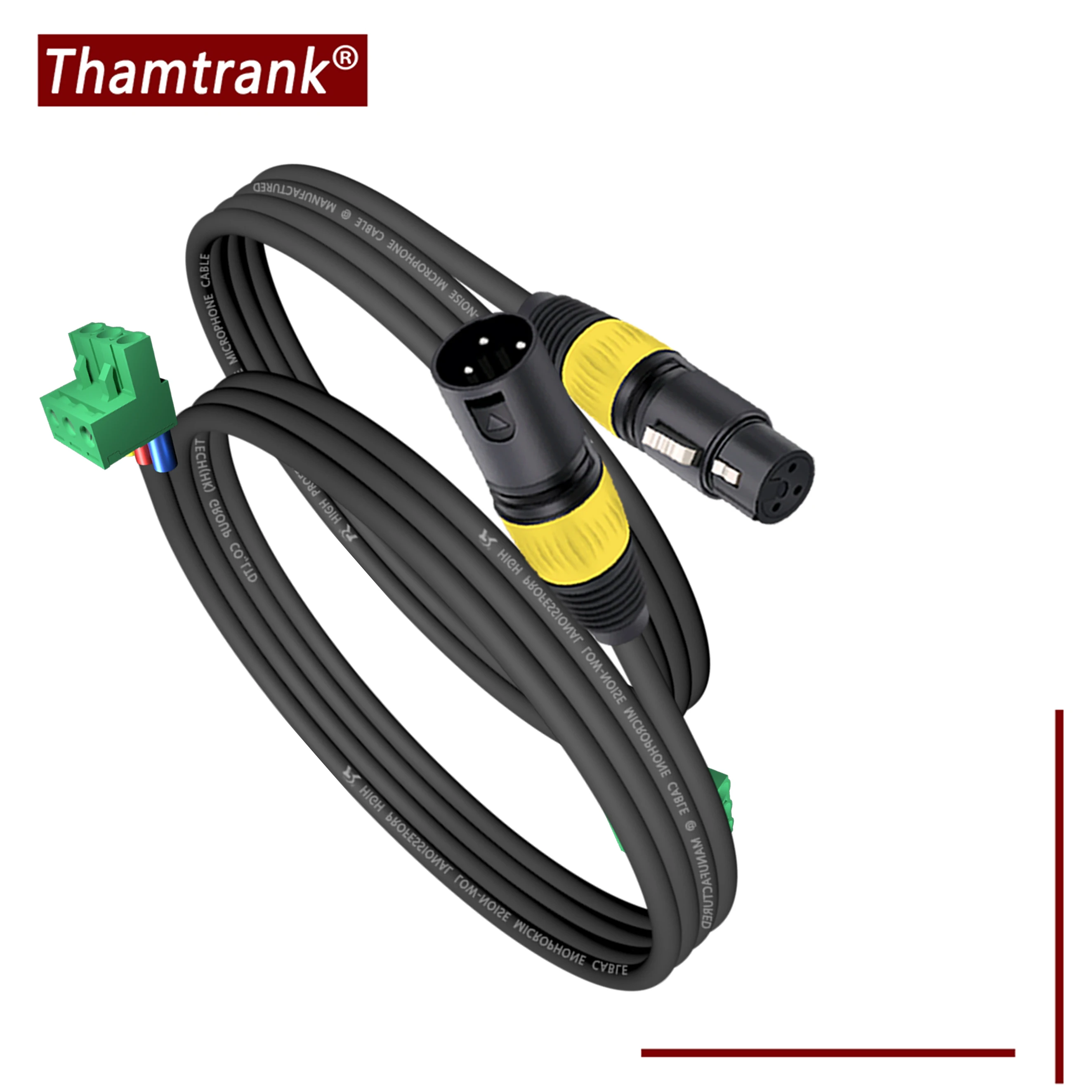 Low-Noise Audio Cable, PHX3M/2EDG-5.08 3pin Plug Screw Terminal Block to 3P XLR F/M, Black Cable Jacket with Colored Relief Ring
Low-Noise Audio Cable, PHX3M/2EDG-5.08 3pin Plug Screw Terminal Block to 3P XLR F/M, Black Cable Jacket with Colored Relief Ring