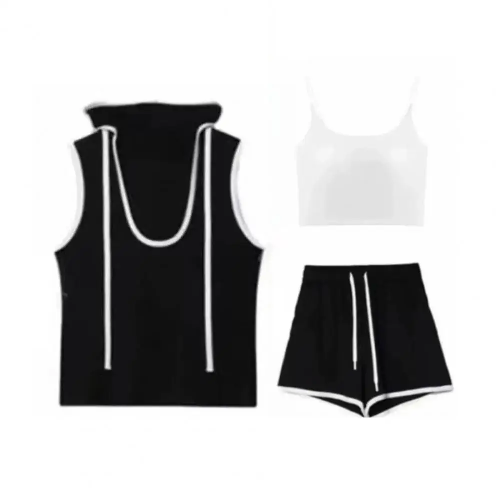 Women Outfit Ice Silk Crop Top Vest Shorts Set with Hooded Top Elastic Waist Shorts for Summer Clothing
Women Outfit Ice Silk Crop Top Vest Shorts Set with Hooded Top Elastic Waist Shorts for Summer Clothing