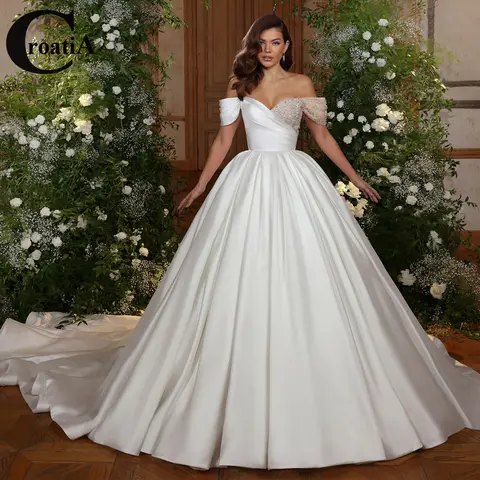 Croatie brillant épaules dénudées robes De mariée pour les femmes chérie dos nu Court Train strass Robe De mariée personnalisée