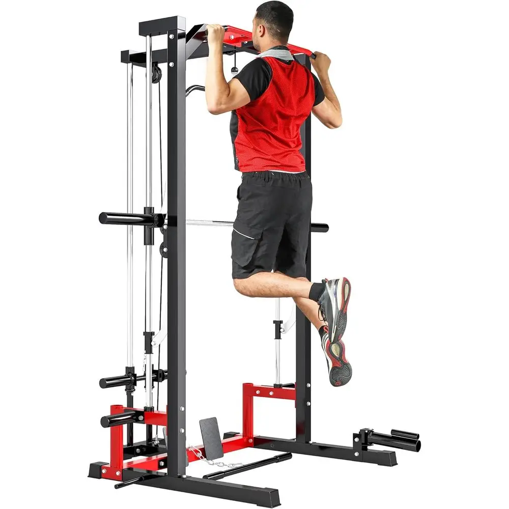 Versatile Home Gym with Pull-Up Bar, Lat Pulldown, Squat Rack, and Plate Storage
Versatile Home Gym with Pull-Up Bar, Lat Pulldown, Squat Rack, and Plate Storage