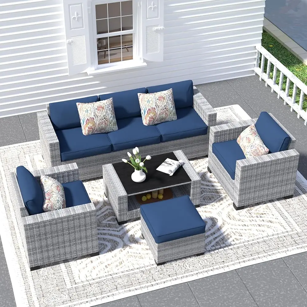 7 Piece Patio Furniture Set, Wicker Outdoor Sectional Sofa With Washable Cushion Covers And Tempered Glass Table, Rattan
7 Piece Patio Furniture Set, Wicker Outdoor Sectional Sofa With Washable Cushion Covers And Tempered Glass Table, Rattan