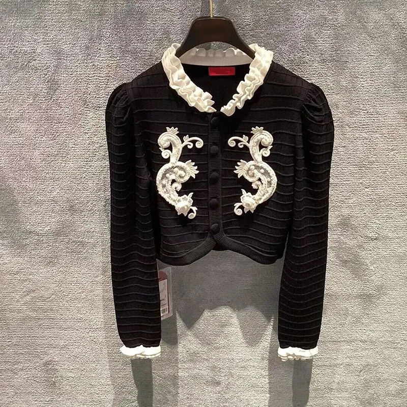 Elegant Ruffled Long Sleeve Tops for Women 2023 Spring Autumn Vintage Embroidery Top Mujer Pink Black Cardigan Femme
Elegant Ruffled Long Sleeve Tops for Women 2023 Spring Autumn Vintage Embroidery Top Mujer Pink Black Cardigan Femme
