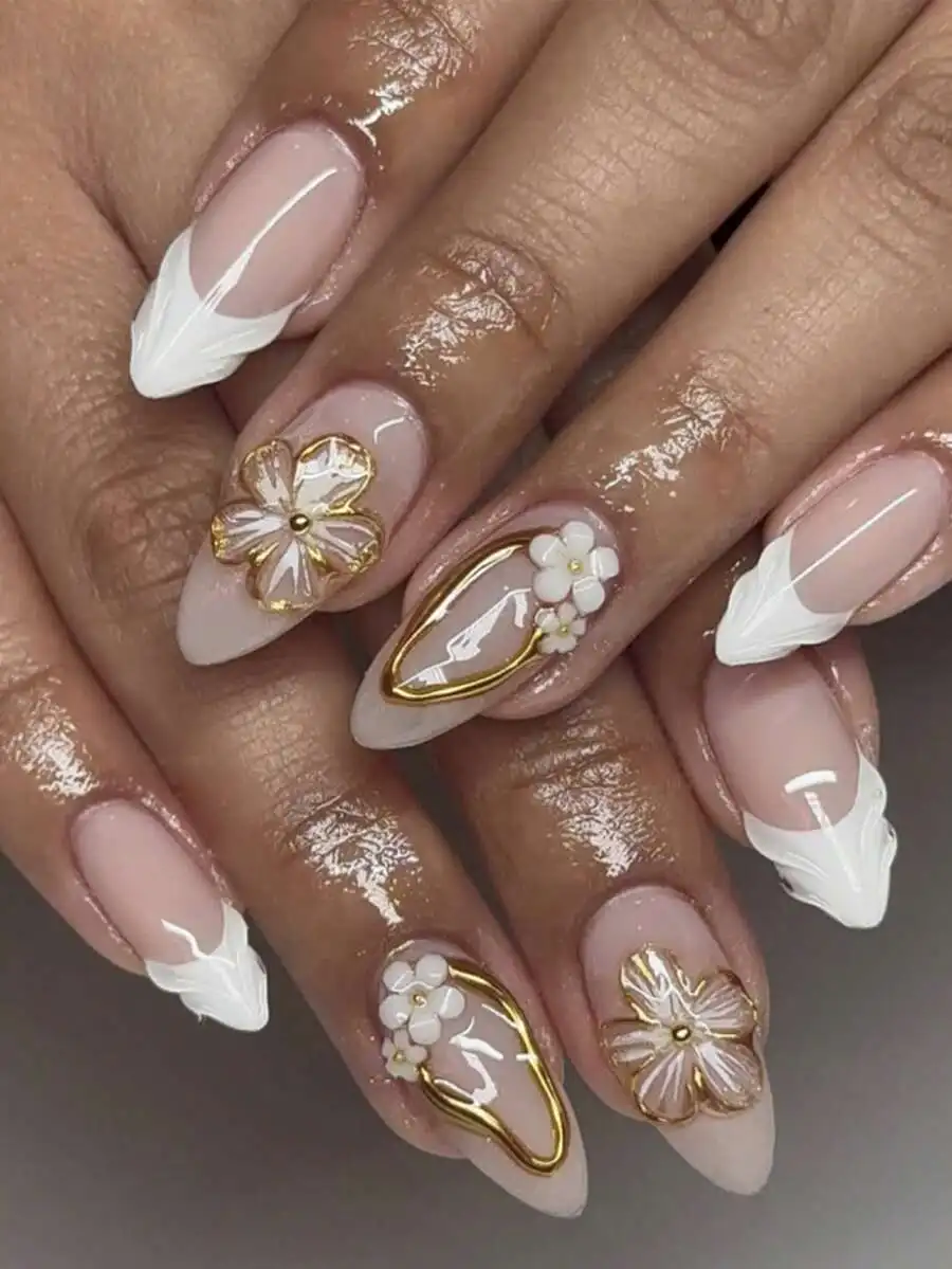 24pcs 3D Floral Nail Stickers, French White Short Almond Fake Nails, Nail Art Set Includes 1 Sheet Of Adhesive Stickers And 1 Mi
24pcs 3D Floral Nail Stickers, French White Short Almond Fake Nails, Nail Art Set Includes 1 Sheet Of Adhesive Stickers And 1 Mi