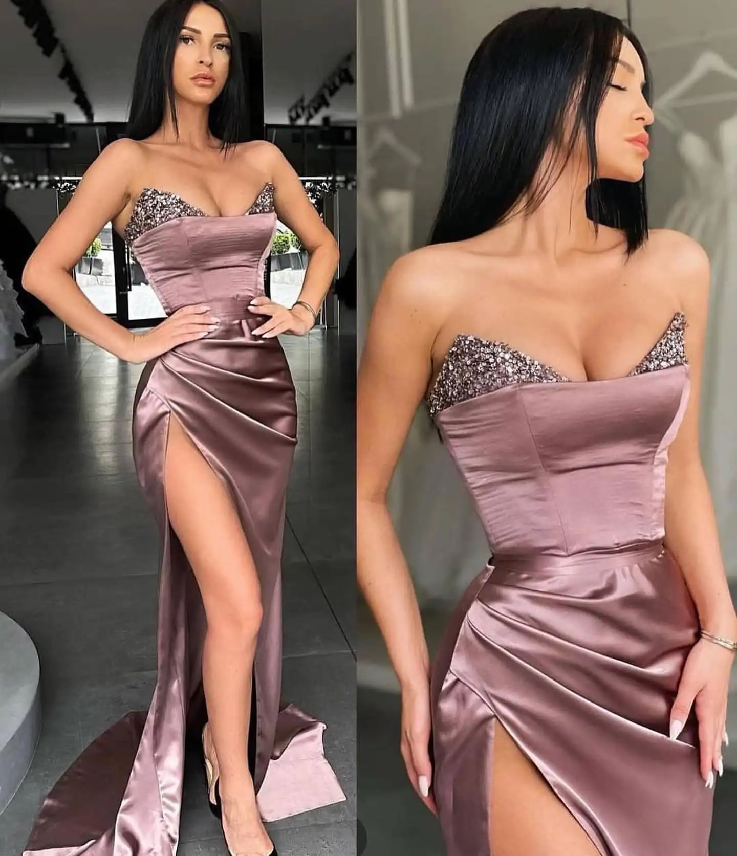 Customized High Quality Satin Straight Sequined Evening Dresses Strapless Sleeveless Panel Train Bespoke Occasion Gowns
Customized High Quality Satin Straight Sequined Evening Dresses Strapless Sleeveless Panel Train Bespoke Occasion Gowns