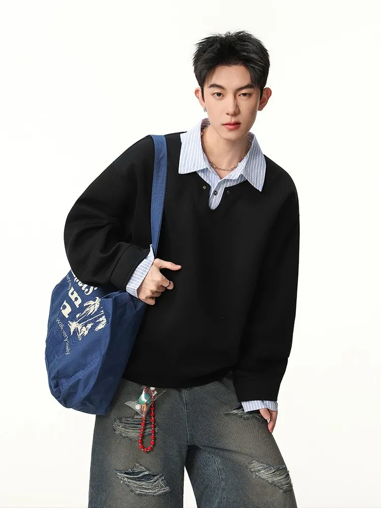Casual Long Sve irt Collar Patchwork Fake Two-Piece Sweatirt Men's Spring Faion Simple Inner irt Top
Casual Long Sve irt Collar Patchwork Fake Two-Piece Sweatirt Men's Spring Faion Simple Inner irt Top