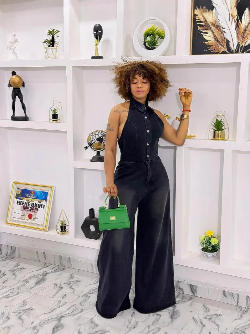 Halter Backless Denim Jumpsuit Collar Cutout Slim Fit Denim Jumpsuit Casual Sexy Jean Jumpsuit Summer Long Leg Overalls
Halter Backless Denim Jumpsuit Collar Cutout Slim Fit Denim Jumpsuit Casual Sexy Jean Jumpsuit Summer Long Leg Overalls