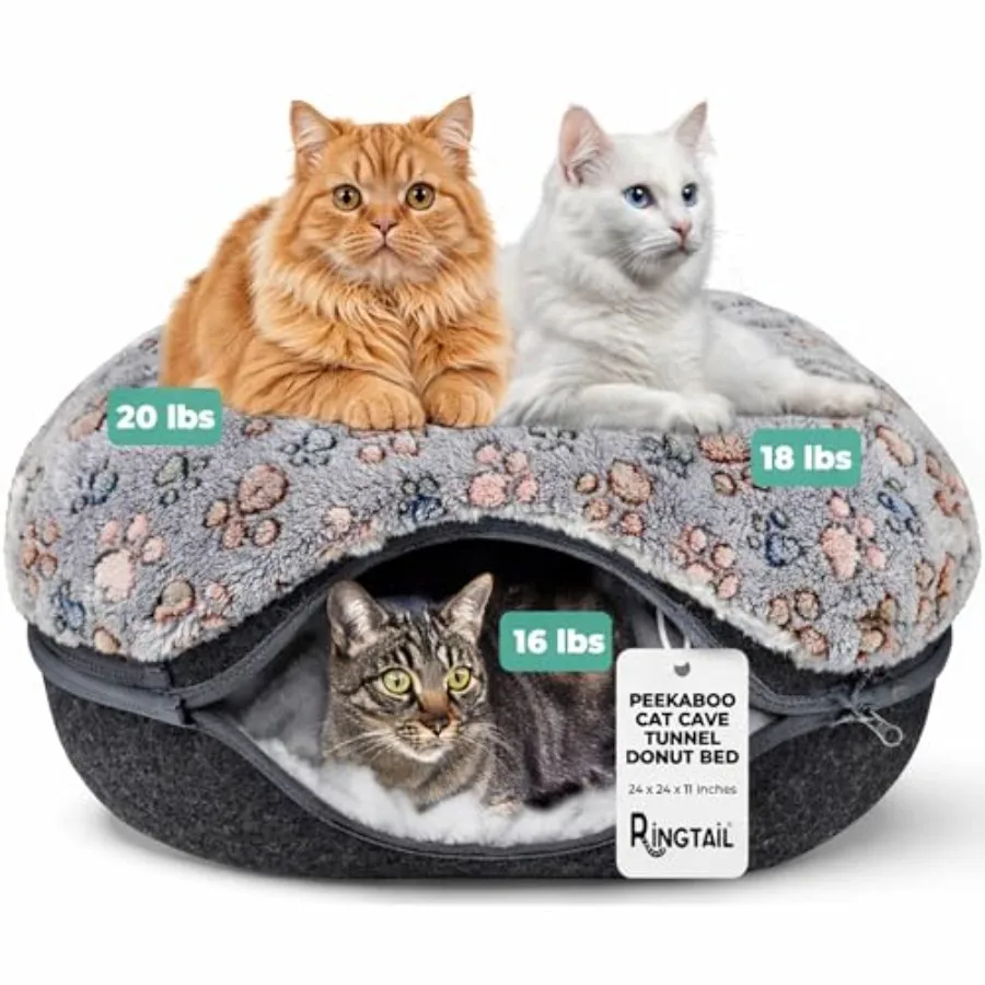 Peekaboo Cat Cave Donut for Multiple Large Cats Up to 30-45 lb 3-in-1 Self Warming Cat Bed Tunnel with 2 Soft Fluffy Fleece Pet
Peekaboo Cat Cave Donut for Multiple Large Cats Up to 30-45 lb 3-in-1 Self Warming Cat Bed Tunnel with 2 Soft Fluffy Fleece Pet