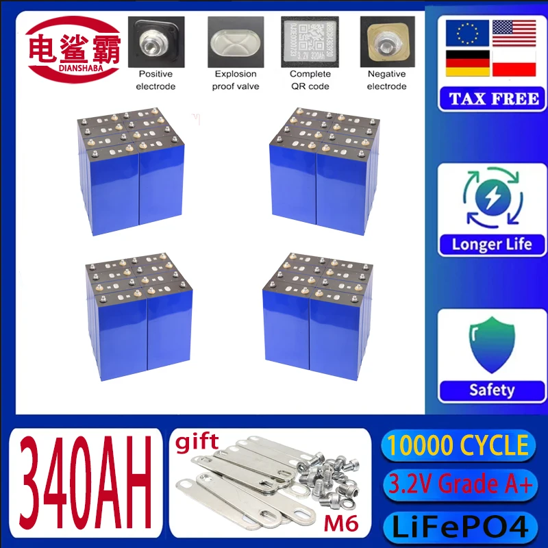 340AH ultra large capacity3.2V lithium iron phosphate battery cell, suitable for RV camping, golf cart solar system, EU/tax-free
340AH ultra large capacity3.2V lithium iron phosphate battery cell, suitable for RV camping, golf cart solar system, EU/tax-free