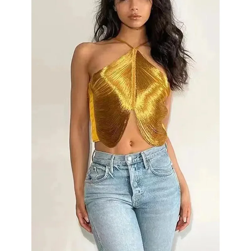 Bonny Summer Sexy Tassel Holder Gold Cropped Tops Women 2024 Luxury Ladies Asymmetric Streetwear Gothic Mini Tank Tops Club
Bonny Summer Sexy Tassel Holder Gold Cropped Tops Women 2024 Luxury Ladies Asymmetric Streetwear Gothic Mini Tank Tops Club