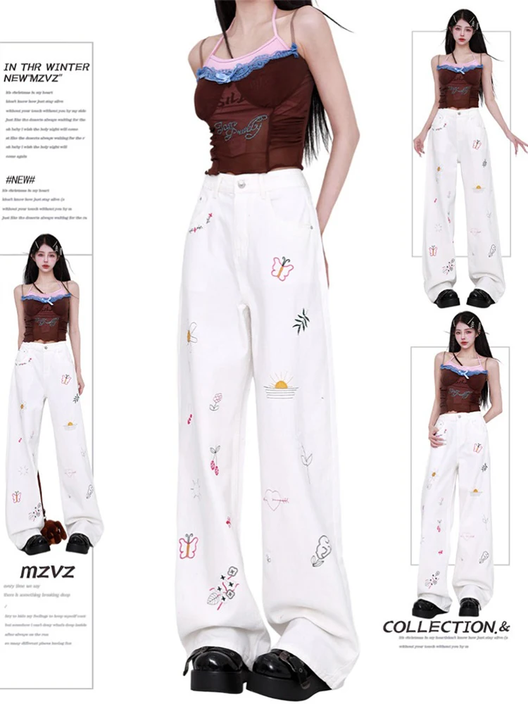 WCFCX STUDIO Women Vintage Jeans White High Waist Embroidered Straight Denim Trousers Casual Versatile Wide Leg Pants
WCFCX STUDIO Women Vintage Jeans White High Waist Embroidered Straight Denim Trousers Casual Versatile Wide Leg Pants