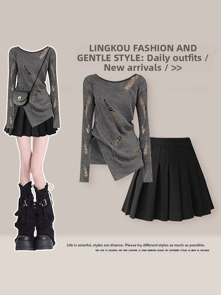 Spring Faion Set for Women Hot Girl Design Sense Hollow Long Sve Top Strap Skirt Tee-piece Set High Waist Pleated or...
Spring Faion Set for Women Hot Girl Design Sense Hollow Long Sve Top Strap Skirt Tee-piece Set High Waist Pleated or...