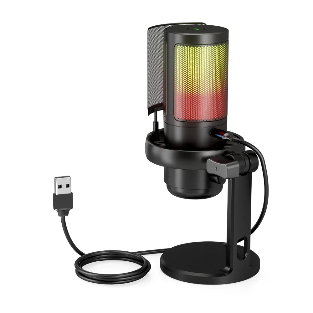 USB-микрофон для записи и потоковой передачи данных на ПК и Mac, выход для наушников и кнопка отключения звука, микрофон с 3 режимами RGB
USB-микрофон для записи и потоковой передачи данных на ПК и Mac, выход для наушников и кнопка отключения звука, микрофон с 3 режимами RGB