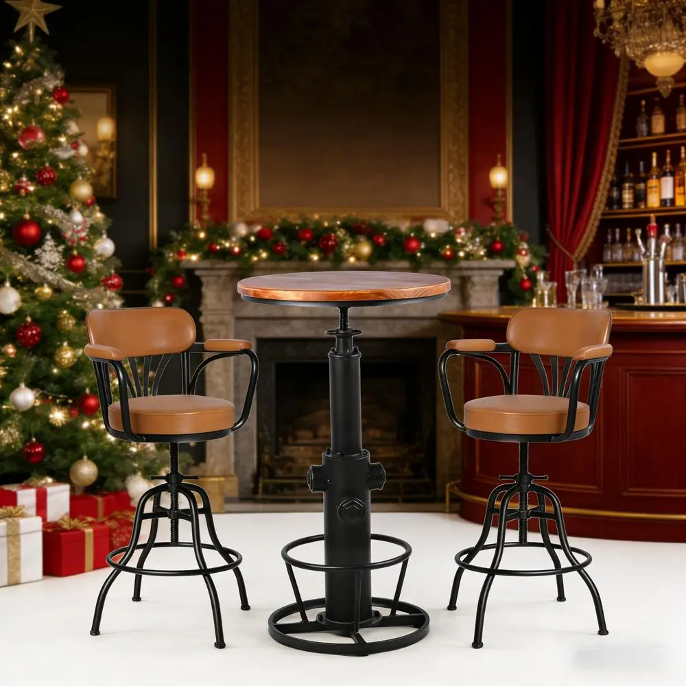 Brown amp Industrial Black 3Piece Bar Set Height Adjustable amp Flexible Rotating Top, Space Saving Home Bar Furniture TableFir
Brown amp Industrial Black 3Piece Bar Set Height Adjustable amp Flexible Rotating Top, Space Saving Home Bar Furniture TableFir