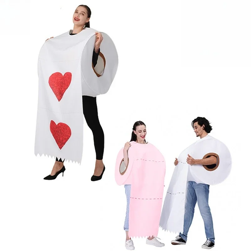 Funny Couple Toilet Paper Cosplay Costume Giant 50CM Tissue Roll Shirts with Heart Print Men Women Halloween Carnival Parties
Funny Couple Toilet Paper Cosplay Costume Giant 50CM Tissue Roll Shirts with Heart Print Men Women Halloween Carnival Parties