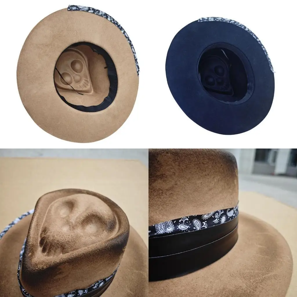 L4ME Dark Series Fedoras Hat Skull Head Top Wool Hat Great For Halloween Party Theme Event Gathering Cosplay Headpiece 
L4ME Dark Series Fedoras Hat Skull Head Top Wool Hat Great For Halloween Party Theme Event Gathering Cosplay Headpiece