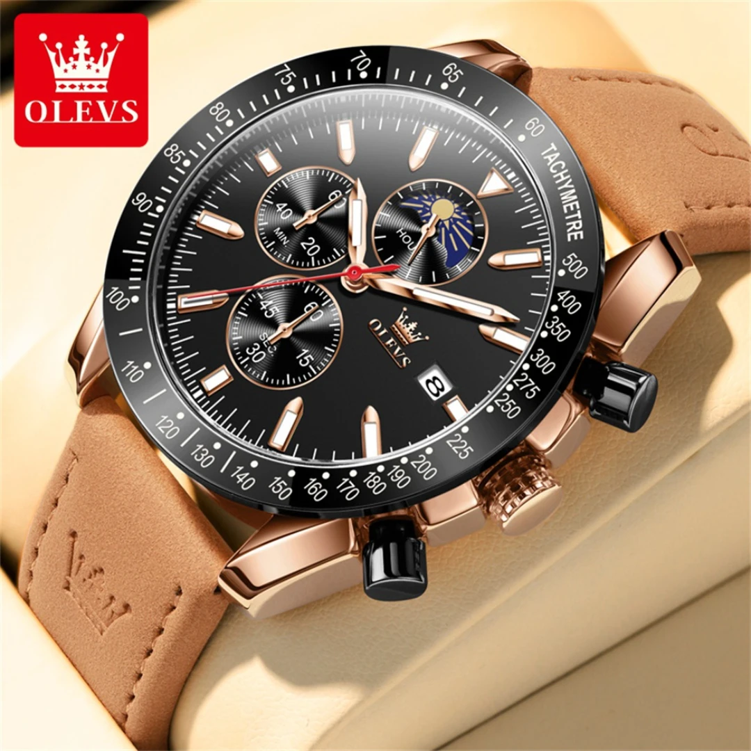 OLEVS 9980 Quartz Fashion Watch Gift Round-dial Genuine Leather Watchband Wristwatch Moon Phase Chronograph Calendar
OLEVS 9980 Quartz Fashion Watch Gift Round-dial Genuine Leather Watchband Wristwatch Moon Phase Chronograph Calendar