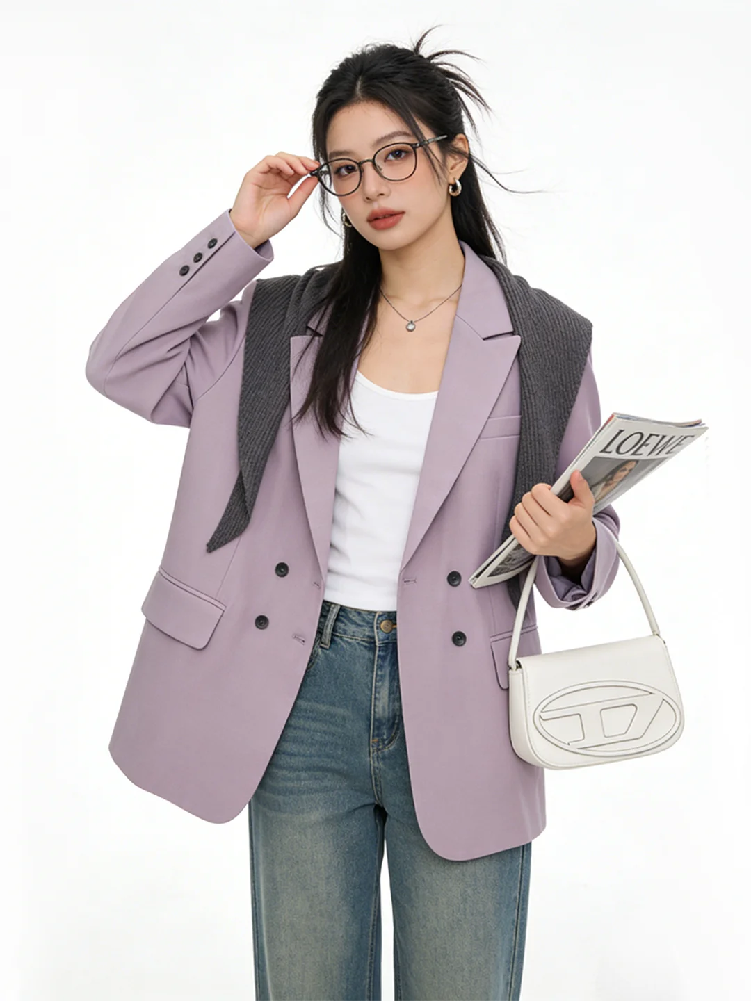 Ele Purple Knitted oulder Wrap Double Breasted Casual Suit Jaet Women's Spring Summer New Sle Stand Fit Korean F...
Ele Purple Knitted oulder Wrap Double Breasted Casual Suit Jaet Women's Spring Summer New Sle Stand Fit Korean F...