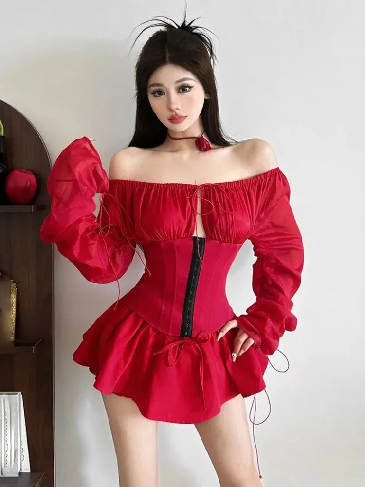 Элегантный комплект из 2 предметов с рюшами, женские топы с разрезом на шее и открытой спиной + мини-юбки на шнурке Y2k, модные наряды в милом стиле
Элегантный комплект из 2 предметов с рюшами, женские топы с разрезом на шее и открытой спиной + мини-юбки на шнурке Y2k, модные наряды в милом стиле