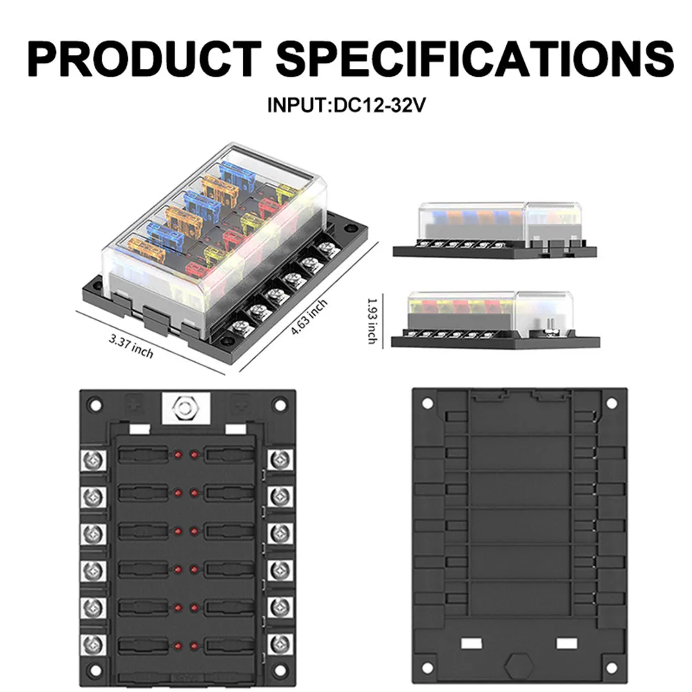 12-Way Waterproof Fuse Box Holder with LED Warning Indicator Screw Terminal for Car Audio Boat Truck Noise
12-Way Waterproof Fuse Box Holder with LED Warning Indicator Screw Terminal for Car Audio Boat Truck Noise