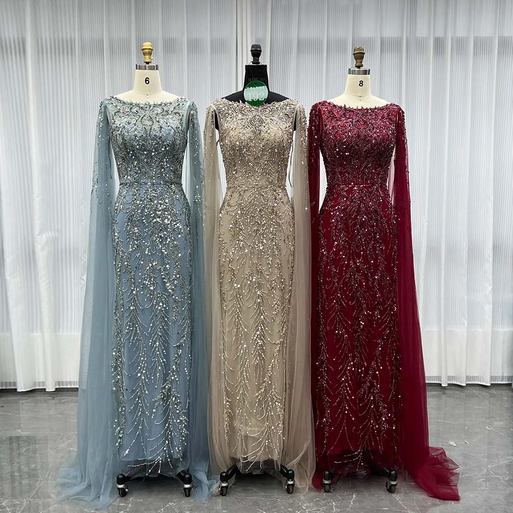 YQLNNE 0192 Burgundy Handmade Crystals Beaded Evening Dresses With Cape Sleeves
YQLNNE 0192 Burgundy Handmade Crystals Beaded Evening Dresses With Cape Sleeves