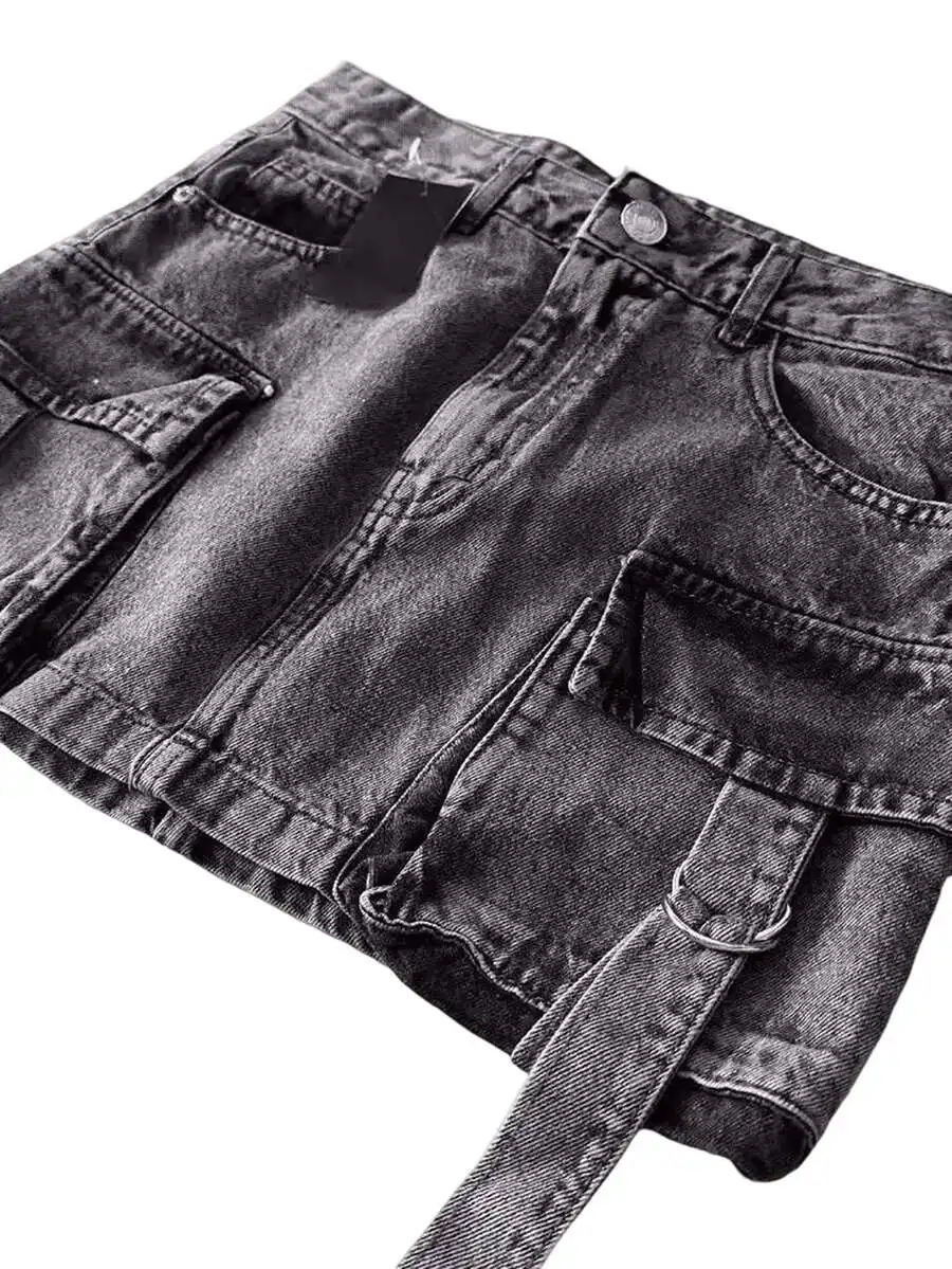 Vintage Gothic Black Y2K Mini Denim Skirt With Multiple Pockets Women Streetwear Casual
Vintage Gothic Black Y2K Mini Denim Skirt With Multiple Pockets Women Streetwear Casual