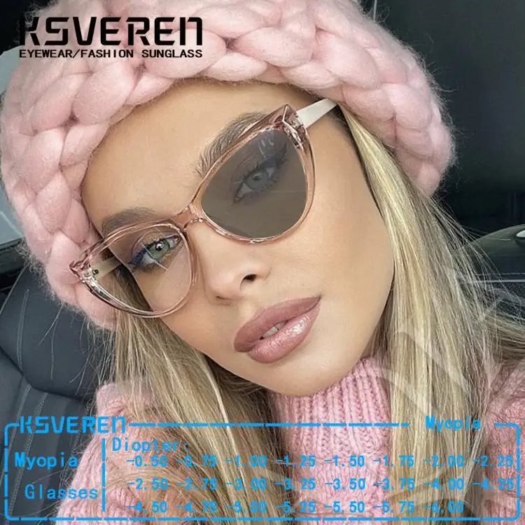 Brand Women Fashion Cat Eye Photochromic Myopia Glasses Clear Lens Prescription Eyeglasses Color Changing Outdoor Sunglasses
Brand Women Fashion Cat Eye Photochromic Myopia Glasses Clear Lens Prescription Eyeglasses Color Changing Outdoor Sunglasses