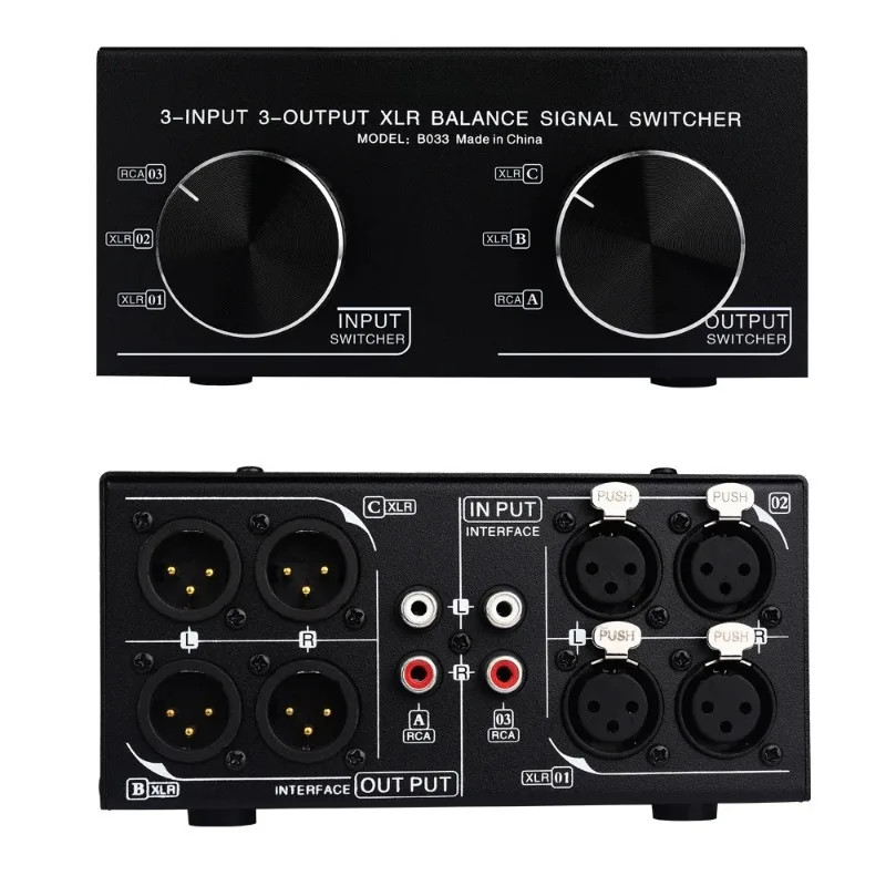 3-in and 3-out fully balanced XL signal Passive stereo switch Balancing and unbalanced audio converter
3-in and 3-out fully balanced XL signal Passive stereo switch Balancing and unbalanced audio converter