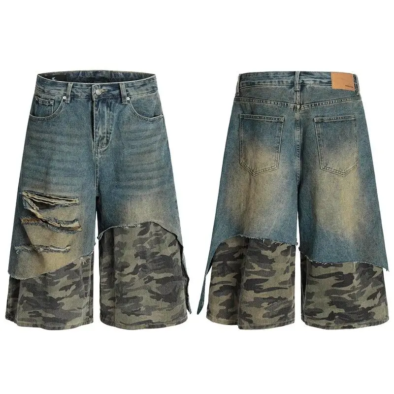 Old Broken Stitching Fake Two-piece Camouflage Denim Shorts Loose Cropped Pants
Old Broken Stitching Fake Two-piece Camouflage Denim Shorts Loose Cropped Pants