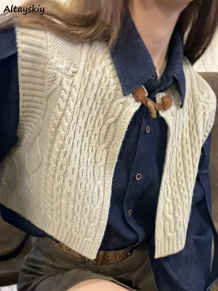 Vests Women Solid Simple Cropped All-match Horn Button Spring Knitting Trendy Sleeveless O-neck Streetwear Vintage Casual Female
Vests Women Solid Simple Cropped All-match Horn Button Spring Knitting Trendy Sleeveless O-neck Streetwear Vintage Casual Female