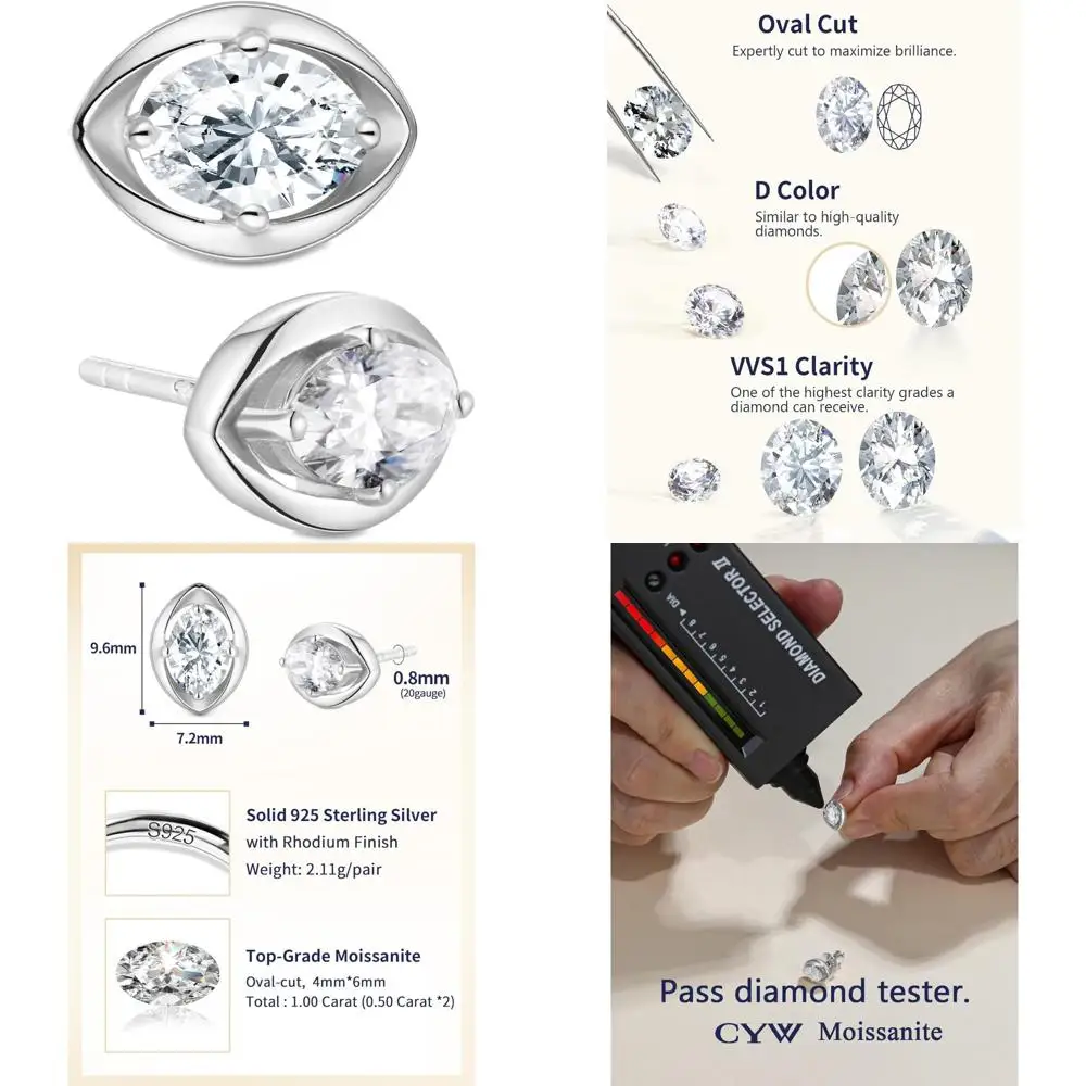 Moissanite Stud Earrings in Sterling Silver for Women - Princess Cut, Oval, Pear, and Heart Shapes, Hypoallergenic 925 Silver Lo
Moissanite Stud Earrings in Sterling Silver for Women - Princess Cut, Oval, Pear, and Heart Shapes, Hypoallergenic 925 Silver Lo