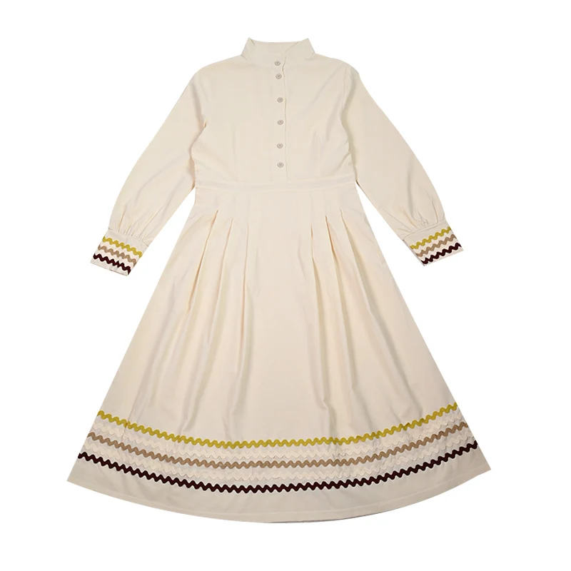 Новое летнее платье для подростков с длинными рукавами, цветными лентами, плиссированной юбкой, воротником-стойкой, из льняной ткани, с пуговицами на планке.
Новое летнее платье для подростков с длинными рукавами, цветными лентами, плиссированной юбкой, воротником-стойкой, из льняной ткани, с пуговицами на планке.