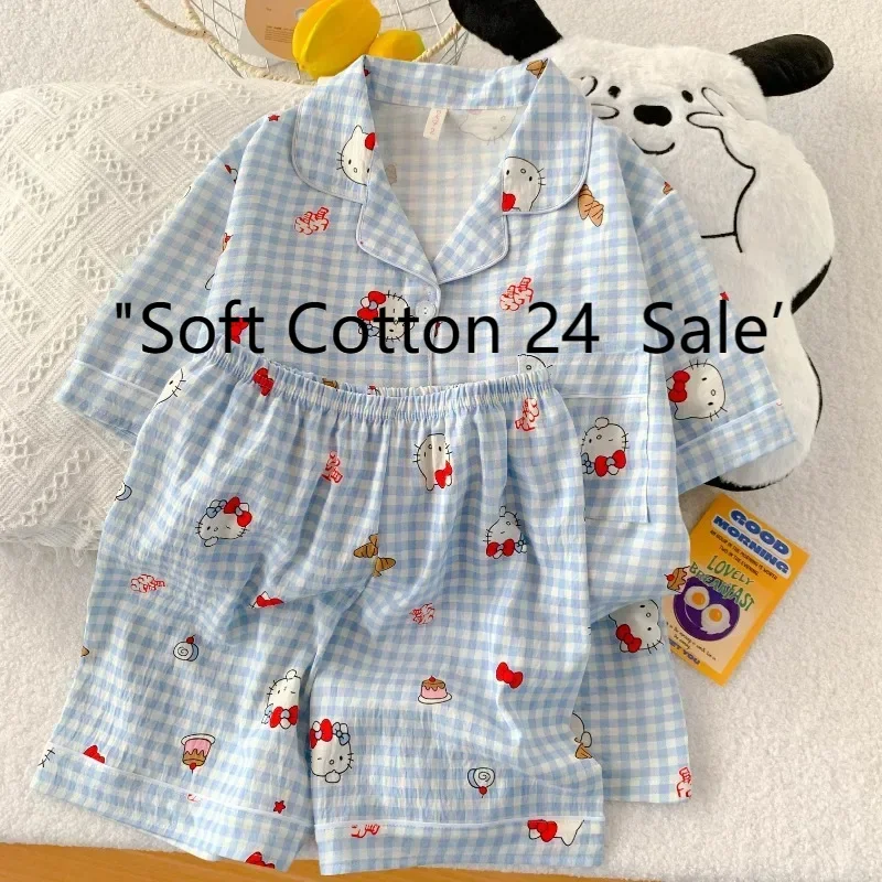 Summer new blue cloud cotton cardigan lapel cartoon Hello Kitty girl pajamas short sleeves shorts loungewear set
Summer new blue cloud cotton cardigan lapel cartoon Hello Kitty girl pajamas short sleeves shorts loungewear set
