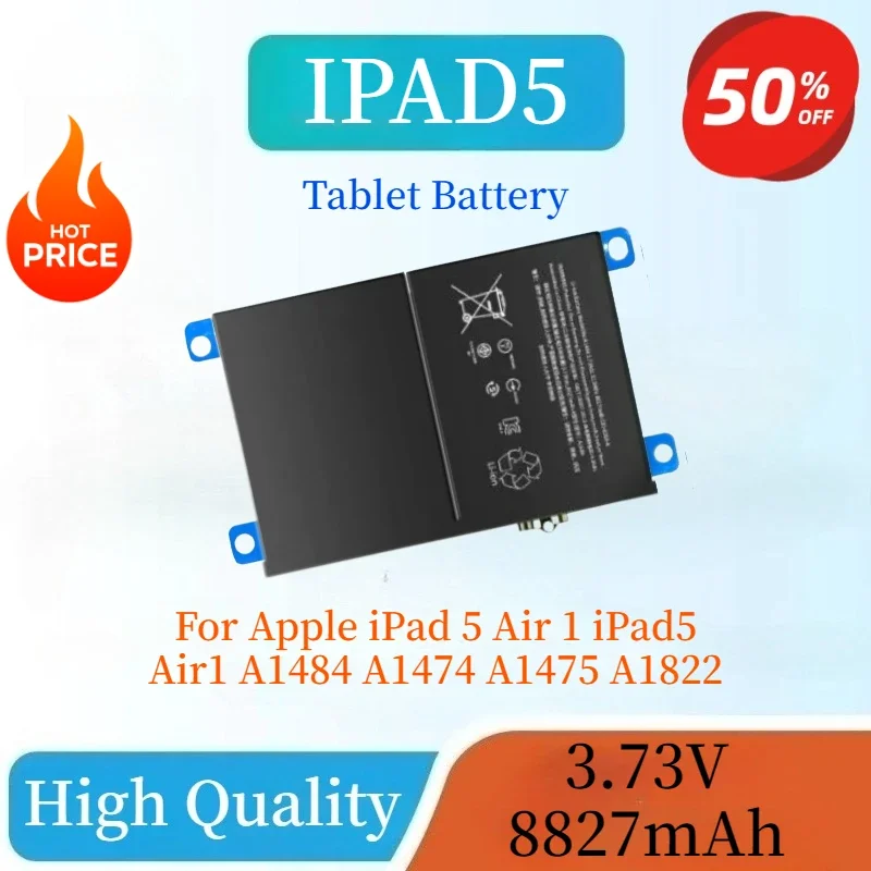 Высококачественная новая сменная батарея 3.73V 8827mAh для планшетов Apple iPad 5 Air 1, iPad5 Air1, A1484, A1474, A1475, A1822
Высококачественная новая сменная батарея 3.73V 8827mAh для планшетов Apple iPad 5 Air 1, iPad5 Air1, A1484, A1474, A1475, A1822