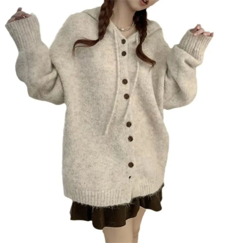 Women's Soft Waxy Pure Color Hooded Knitted Cardigan Loose Versatile Sweater Jacket Gentle Style for Autumn Winter
Women's Soft Waxy Pure Color Hooded Knitted Cardigan Loose Versatile Sweater Jacket Gentle Style for Autumn Winter