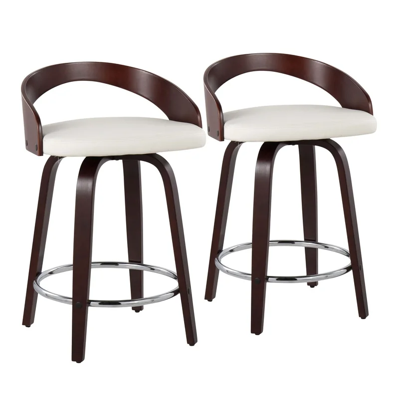 Mid-Century Modern Swivel Counter Stool in Cherry with White Faux Leather – Set of 2
Mid-Century Modern Swivel Counter Stool in Cherry with White Faux Leather – Set of 2