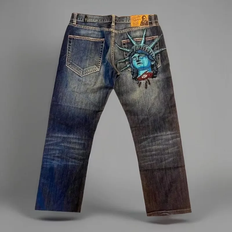Deeptown Y2k Vintage Statue of Liberty Diamonds Women Jeans Harajuku Wide Leg American 2000s Straight Denim Pants Baggy Casual
Deeptown Y2k Vintage Statue of Liberty Diamonds Women Jeans Harajuku Wide Leg American 2000s Straight Denim Pants Baggy Casual