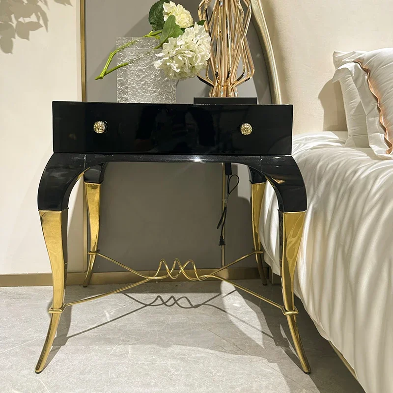 Luxury villa bedside table solid wood frame, large storage bedside table with stainless steel base
Luxury villa bedside table solid wood frame, large storage bedside table with stainless steel base