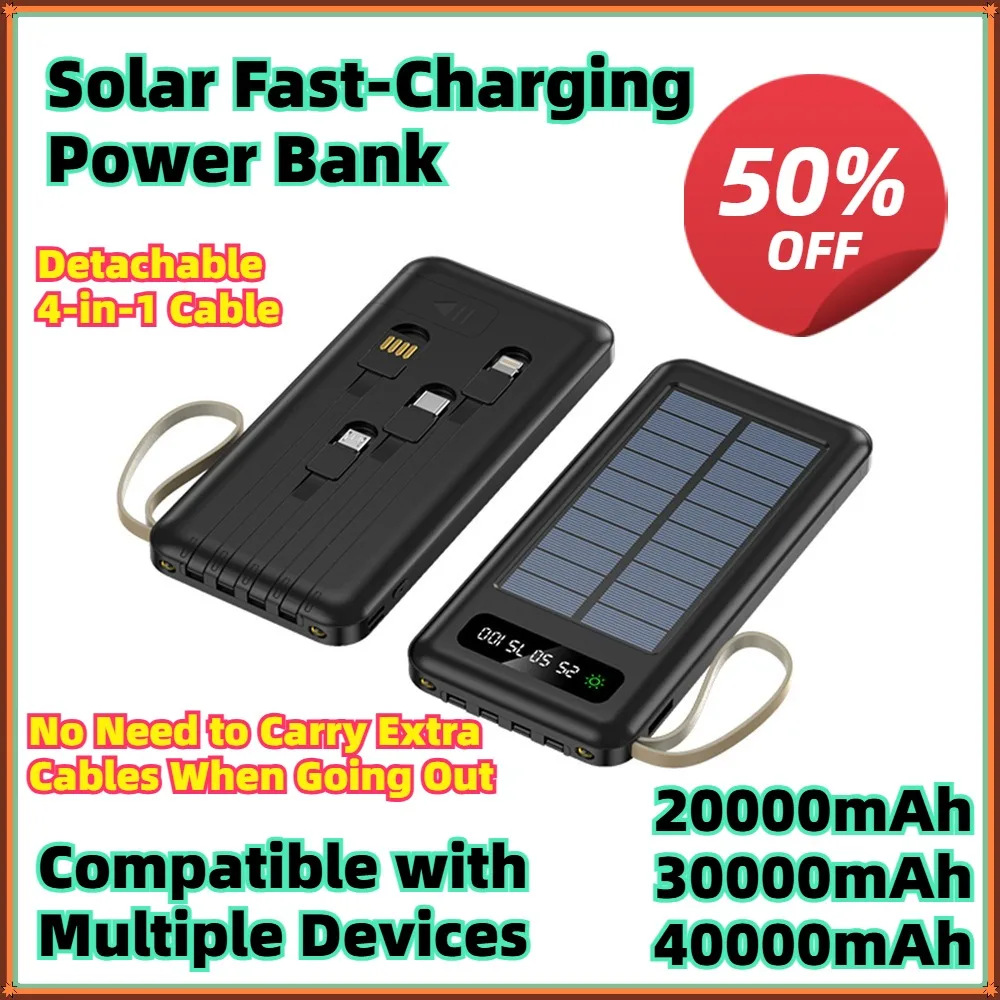 For iPhone Samsung Solar Power Bank 40000mAh Large Capacity Mobile Power Fast Charging Battery Dual USB 4 Cables
For iPhone Samsung Solar Power Bank 40000mAh Large Capacity Mobile Power Fast Charging Battery Dual USB 4 Cables
