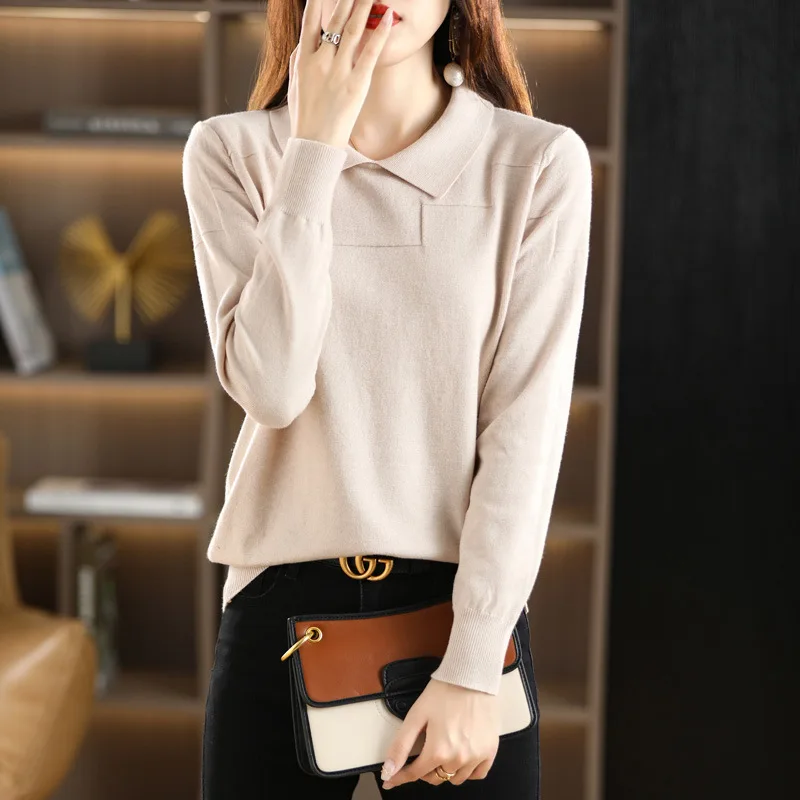 2023 Autumn/Winter New Doll Collar Knitted Sweater Women's Polo Lapel Long Sleeve Sweater Shirt Womens Top
2023 Autumn/Winter New Doll Collar Knitted Sweater Women's Polo Lapel Long Sleeve Sweater Shirt Womens Top