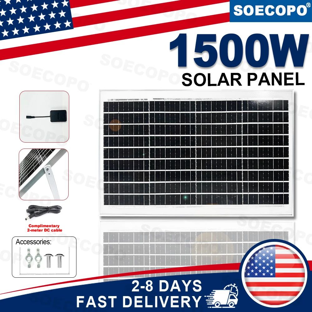 (U.S Stock) SOECOPO 1500W Portable Solar Panel Grade A+ 10BB Cells 22 - 23% High Efficiency Waterproof Design RV Trips Boat 18V
(U.S Stock) SOECOPO 1500W Portable Solar Panel Grade A+ 10BB Cells 22 - 23% High Efficiency Waterproof Design RV Trips Boat 18V