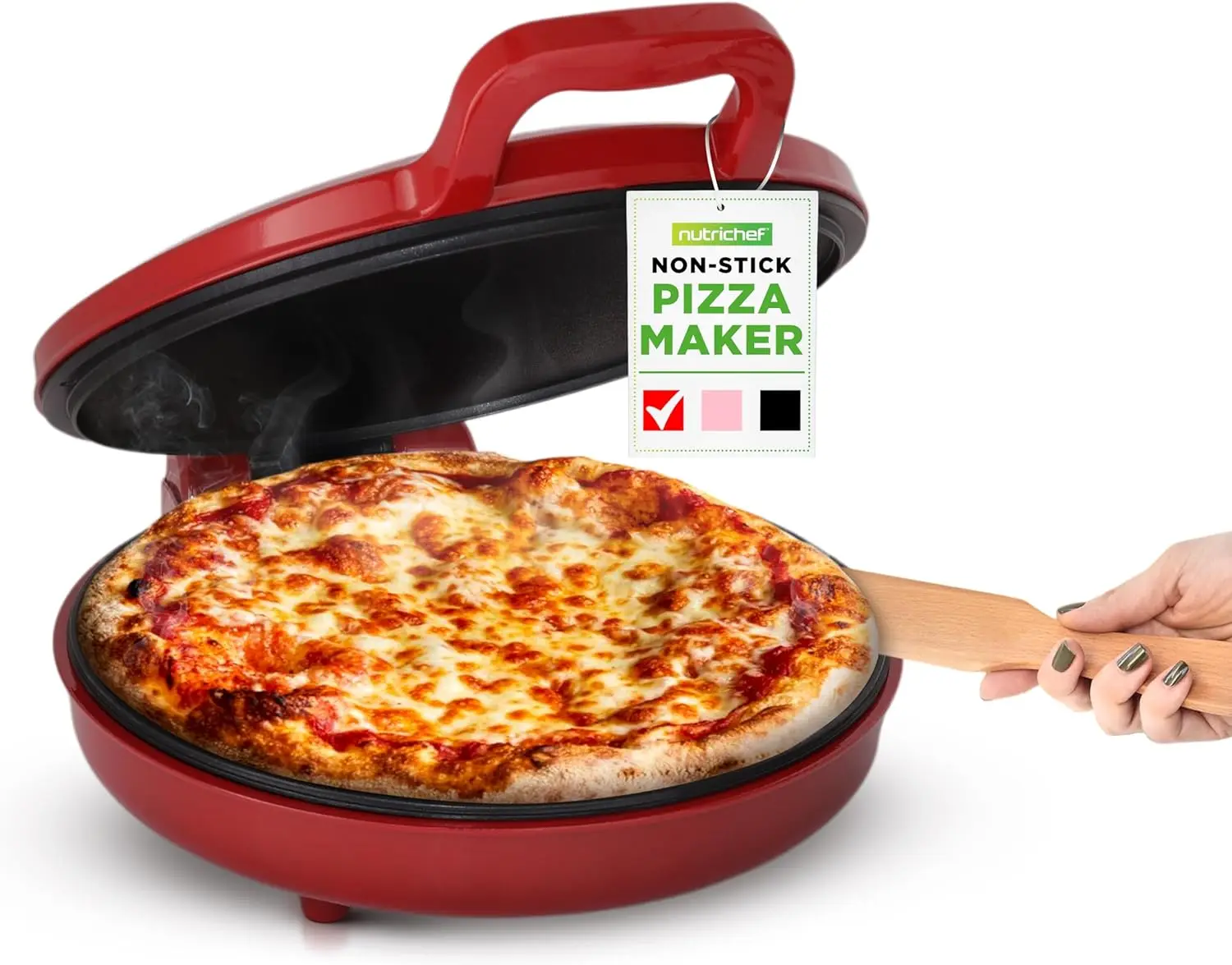 12" Personal Pizza Maker, 1500W Non-Stick Electric Cooker, Temp 175-400°F, Cool-Touch Handles
12" Personal Pizza Maker, 1500W Non-Stick Electric Cooker, Temp 175-400°F, Cool-Touch Handles