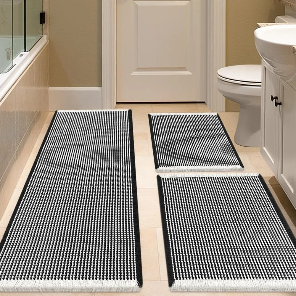 Waffle Bath Mat Set 3 Piece Black & White, Non Slip Absorbent Bathroom Rugs, Soft Washable Boho Mat with Tassels
Waffle Bath Mat Set 3 Piece Black & White, Non Slip Absorbent Bathroom Rugs, Soft Washable Boho Mat with Tassels