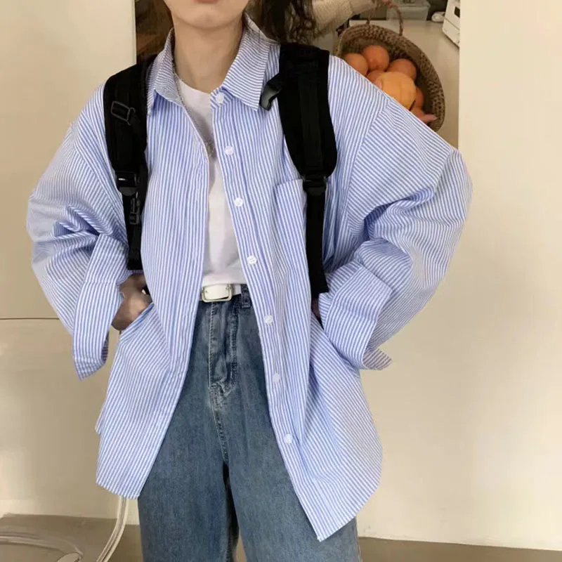 Blue Striped Long Sleeve Shirts Women Loose Korean Chic Lapel Sun-Proof Tops Bf Fashion Simple All-Match Casual Button Blouses
Blue Striped Long Sleeve Shirts Women Loose Korean Chic Lapel Sun-Proof Tops Bf Fashion Simple All-Match Casual Button Blouses