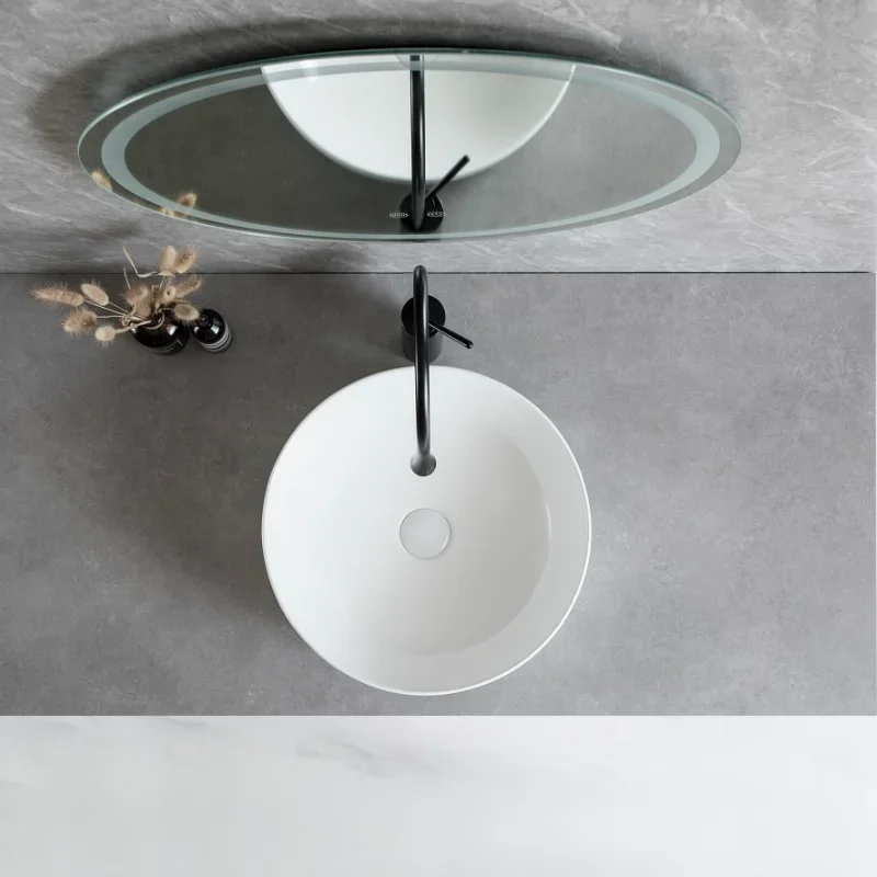 Ceramic Bathroom Bar Vanity Vessel Sinks Above Counter Round Bowl White Countertop Sink Art Basin with Silver Faucet Drain
Ceramic Bathroom Bar Vanity Vessel Sinks Above Counter Round Bowl White Countertop Sink Art Basin with Silver Faucet Drain