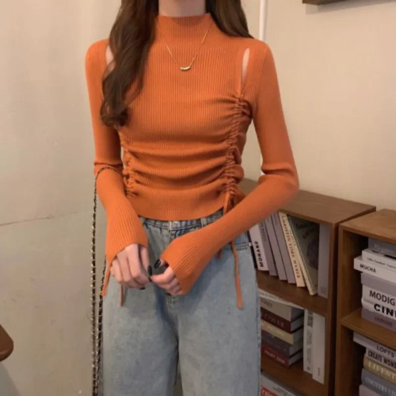 Дизайнерский вязаный женский осенне-зимний тонкий модный свитер с полуводолазкой и воротником-стойкой, базовый топ
Дизайнерский вязаный женский осенне-зимний тонкий модный свитер с полуводолазкой и воротником-стойкой, базовый топ