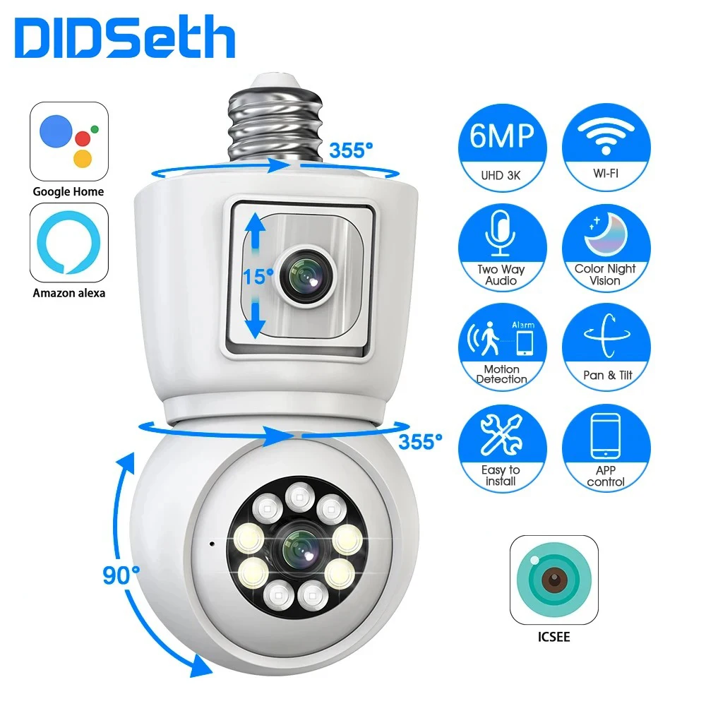 DIDSeth 6MP E27 Camera Light Bulb Dual Lens Camera Auto Tracking Full Color Night Vision Two-way Audio Security IP Camera
DIDSeth 6MP E27 Camera Light Bulb Dual Lens Camera Auto Tracking Full Color Night Vision Two-way Audio Security IP Camera