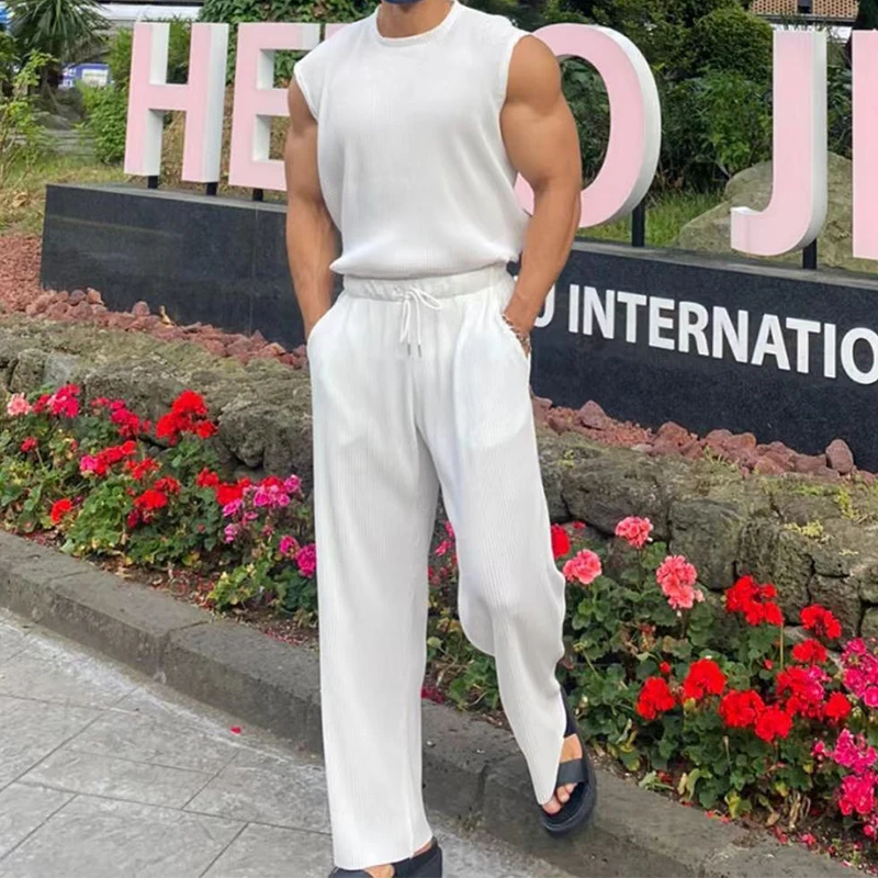 Summer Streetwear Mens Outfits Sleeveless O Neck Casual Tank Tops And Straight Pants Men Two Piece Sets Leisure Breathable Suits
Summer Streetwear Mens Outfits Sleeveless O Neck Casual Tank Tops And Straight Pants Men Two Piece Sets Leisure Breathable Suits
